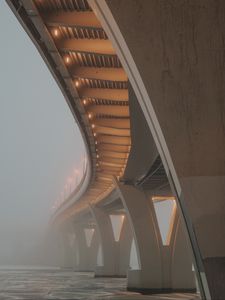 Превью обои мост, конструкция, архитектура, туман, вода
