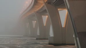 Превью обои мост, конструкция, архитектура, туман, вода