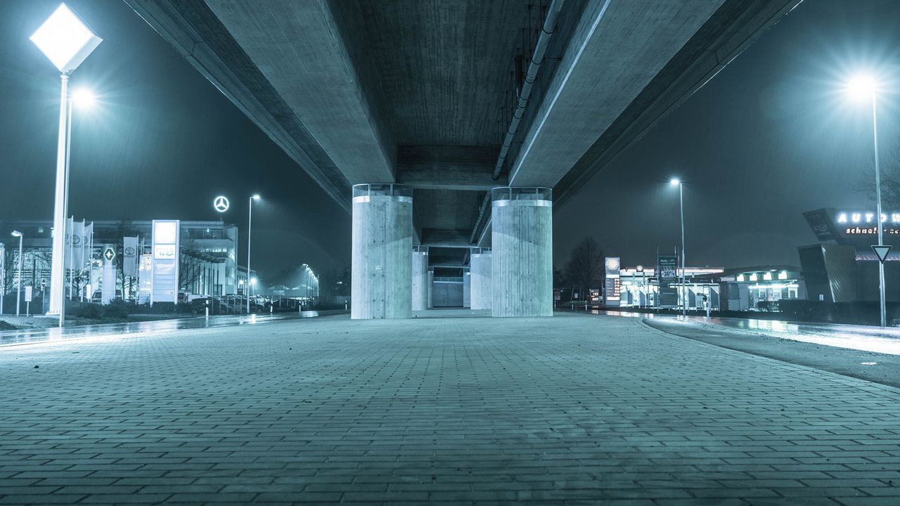 Обои мост, конструкция, бетон, архитектура, ночь
