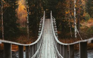 Превью обои мост, лес, деревья, осень, река