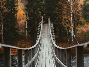 Превью обои мост, лес, деревья, осень, река