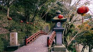 Превью обои мост, лестница, фонарь, япония