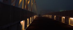 Превью обои мост, люди, силуэты, ночь, темный