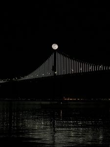 Превью обои мост, луна, вода, ночь, черный