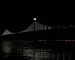 Превью обои мост, луна, вода, ночь, черный