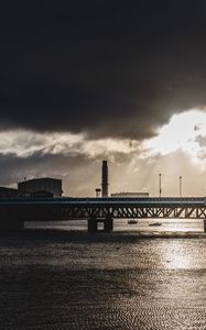 Превью обои мост, море, башня, темный