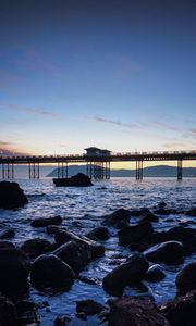 Превью обои мост, море, камни, сумерки