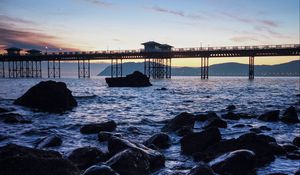 Превью обои мост, море, камни, сумерки