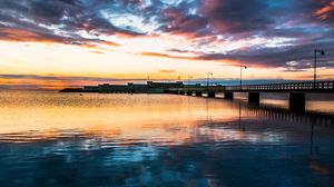 Превью обои мост, море, вода, отражение, закат