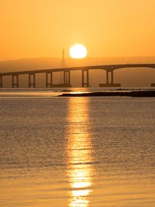 Превью обои мост, море, закат, природа