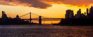Превью обои мост, море, здания, силуэты, сумерки