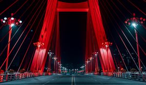 Превью обои мост, неон, дорога, красный