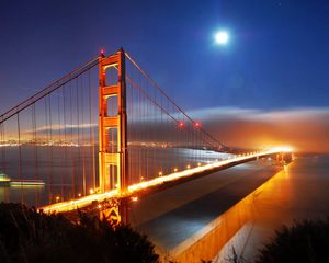 Превью обои мост, ночь, огни, сан-франциско, калифорния, сша