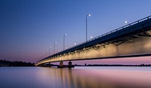 Превью обои мост, ночь, подсветка, хельсинки, финляндия