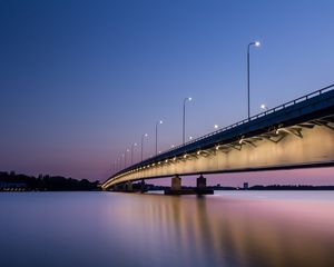Превью обои мост, ночь, подсветка, хельсинки, финляндия