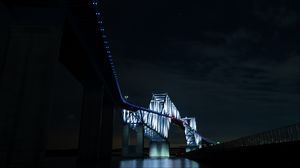 Превью обои мост, ночь, темный, подсветка, архитектура