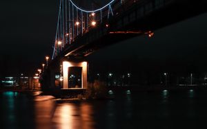 Превью обои мост, ночь, темный, огни, отражение
