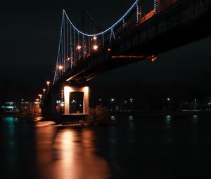 Превью обои мост, ночь, темный, огни, отражение