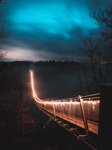 Превью обои мост, ночь, туман, деревья