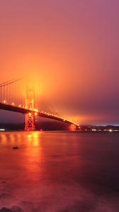 Превью обои мост, ночь, туман, подсветка, залив, мост золотые ворота, сан-франциско, сша