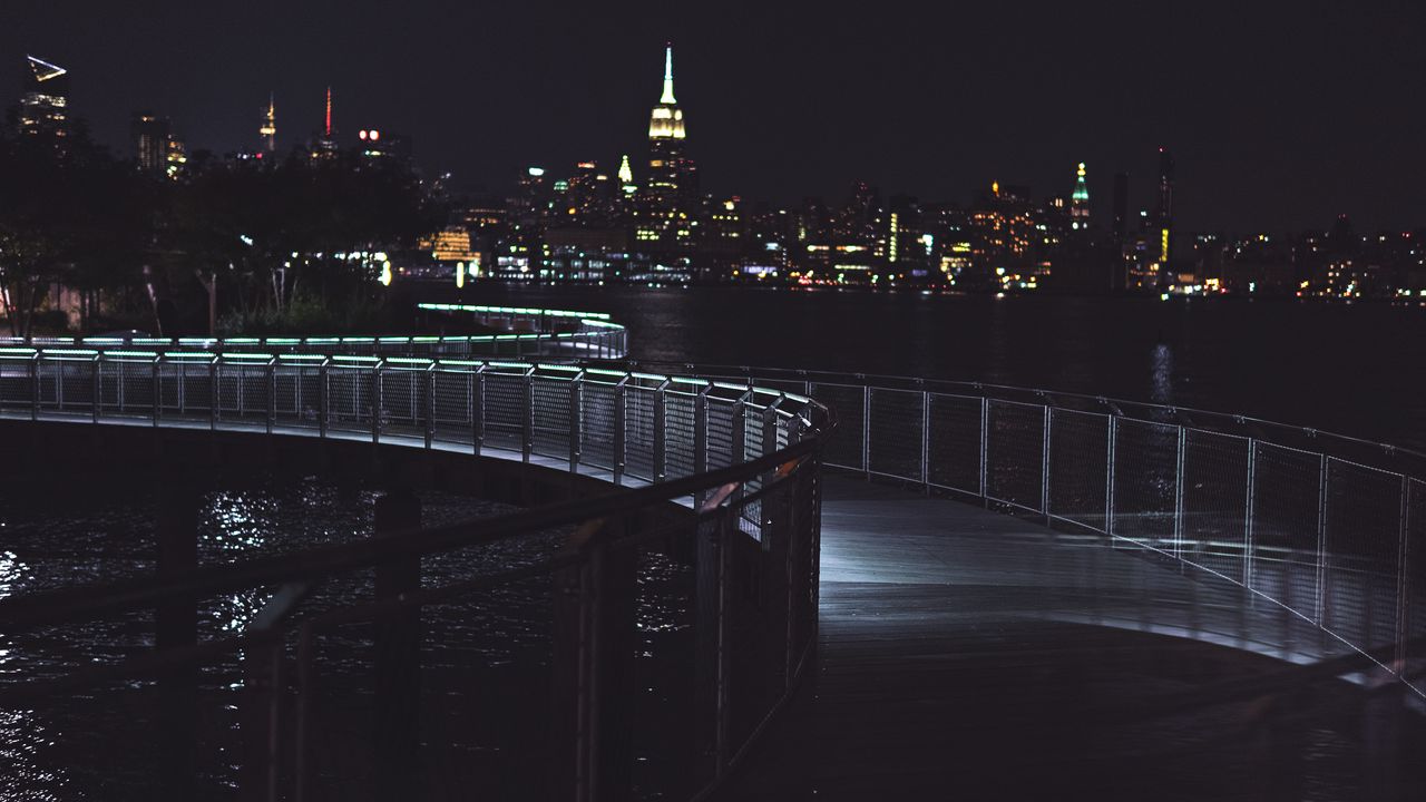 Обои мост, ночной город, ночь
