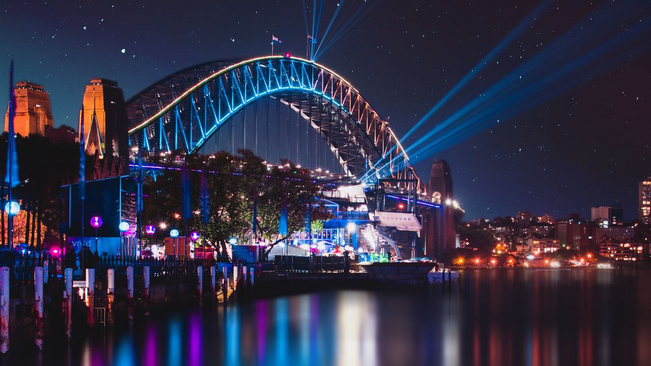 Обои мост, ночной город, огни города, харбор-бридж, сидней, австралия