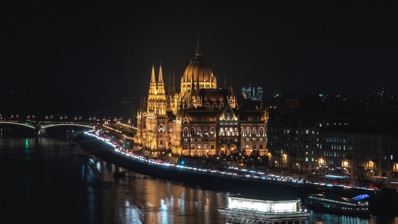 Обои мост, ночной город, огни города, будапешт, венгрия