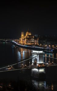 Превью обои мост, ночной город, огни города, будапешт, венгрия