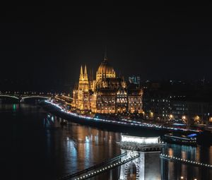 Превью обои мост, ночной город, огни города, будапешт, венгрия