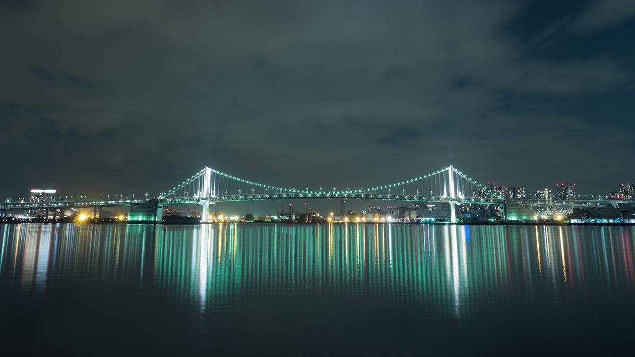 Обои мост, ночной город, освещение, токио, япония