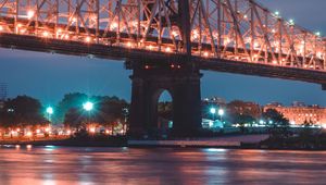 Превью обои мост, ночной город, освещение, огни города, нью-йорк, сша