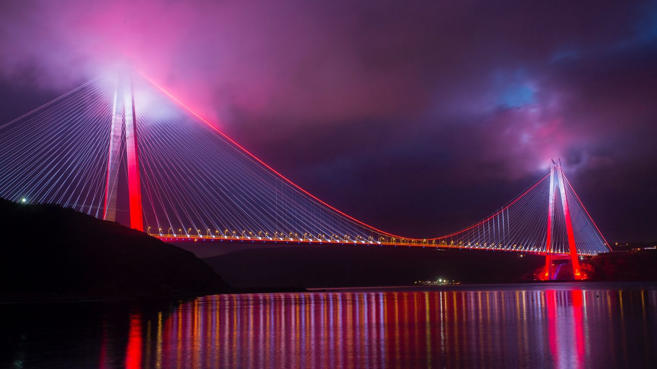 Обои мост, ночной город, подсветка, конструкция, турция