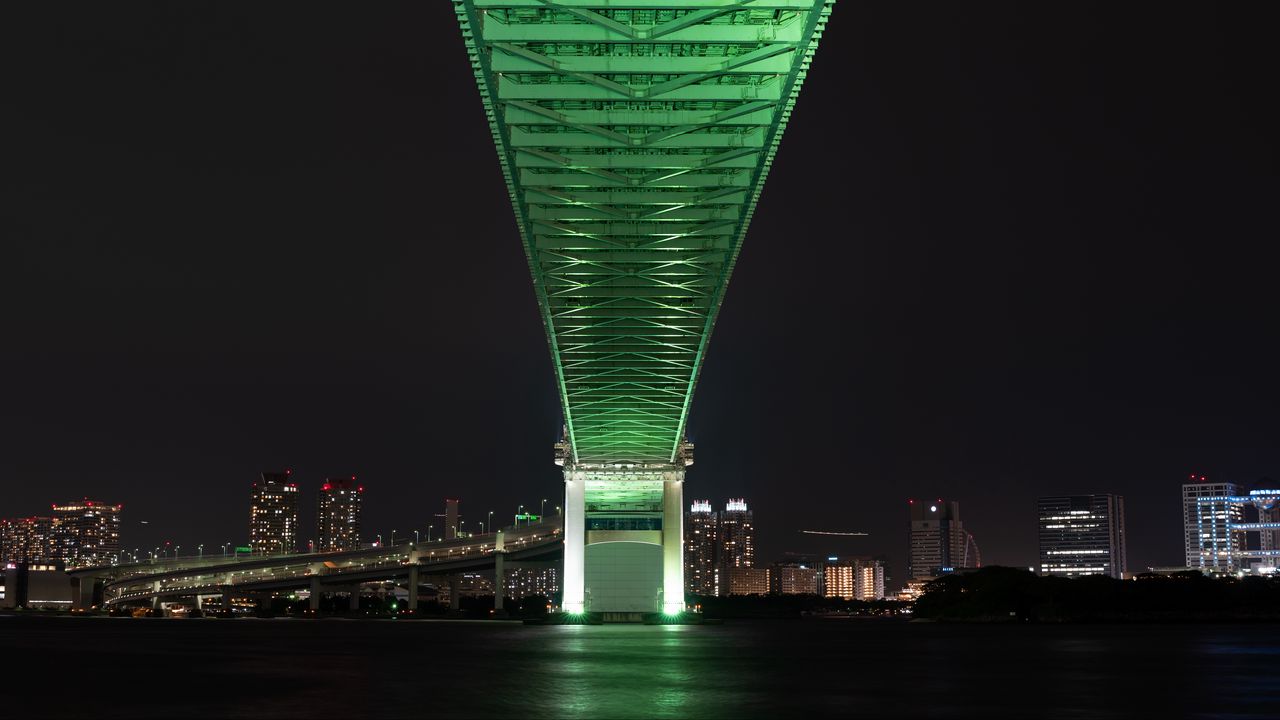 Обои мост, ночной город, токио, япония