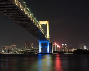Превью обои мост, ночной город, залив, токио, япония