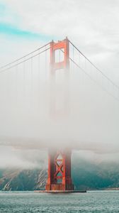 Превью обои мост, облака, туман, высота