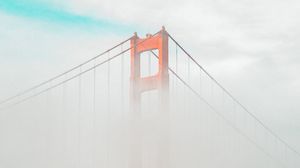 Превью обои мост, облака, туман, высота