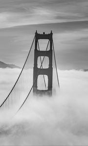 Превью обои мост, облака, туман, чб