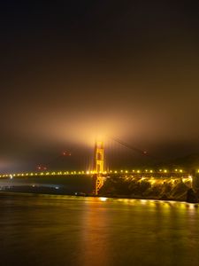 Превью обои мост, огни, ночь, туман