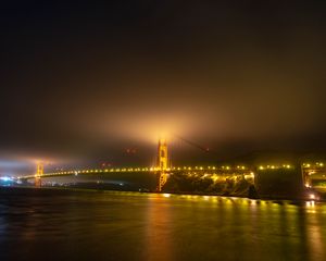 Превью обои мост, огни, ночь, туман