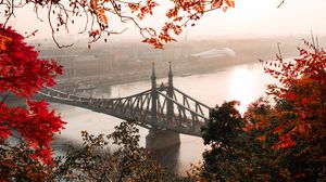 Превью обои мост, осень, город, цитадель, будапешт, венгрия