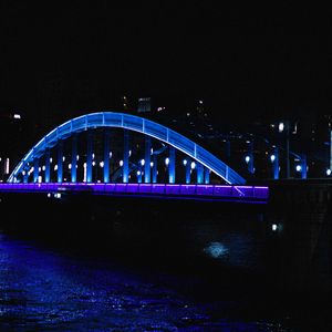 Превью обои мост, подсветка, ночь, темный, архитектура