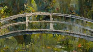 Превью обои мост, пруд, цветы, краска, арт