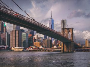 Превью обои мост, река, небоскребы, здания, нью-йорк, сша