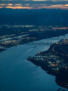 Превью обои мост, река, огни, город, вечер