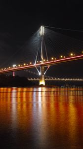 Превью обои мост, река, огни, отражение, ночь