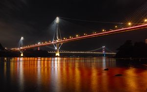 Превью обои мост, река, огни, отражение, ночь