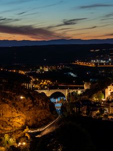 Превью обои мост, река, огни, здания, ночь, город