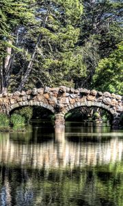 Превью обои мост, река, отражение, деревья