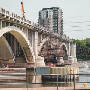 Превью обои мост, река, строительство, здание