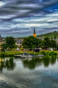 Превью обои мост, река, теплоходы, здания, деревья, облака, пейзаж